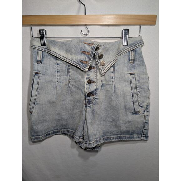 Express Womens Super High Rise Acid Wash Shortie shorts Sz 4 retro foldover 90s - Picture 2 of 7